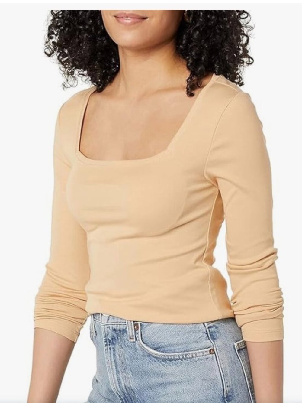 New! Long sleeve slim fit square neck tee, XS
